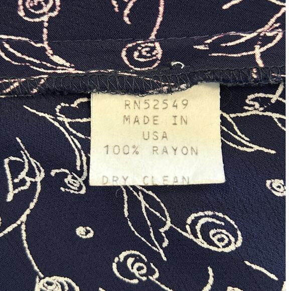 VTG Ann Taylor Laundry Navy Floral Midi Dress 90s Rayon SZ 10 USA Dark Academia - Picture 8 of 8